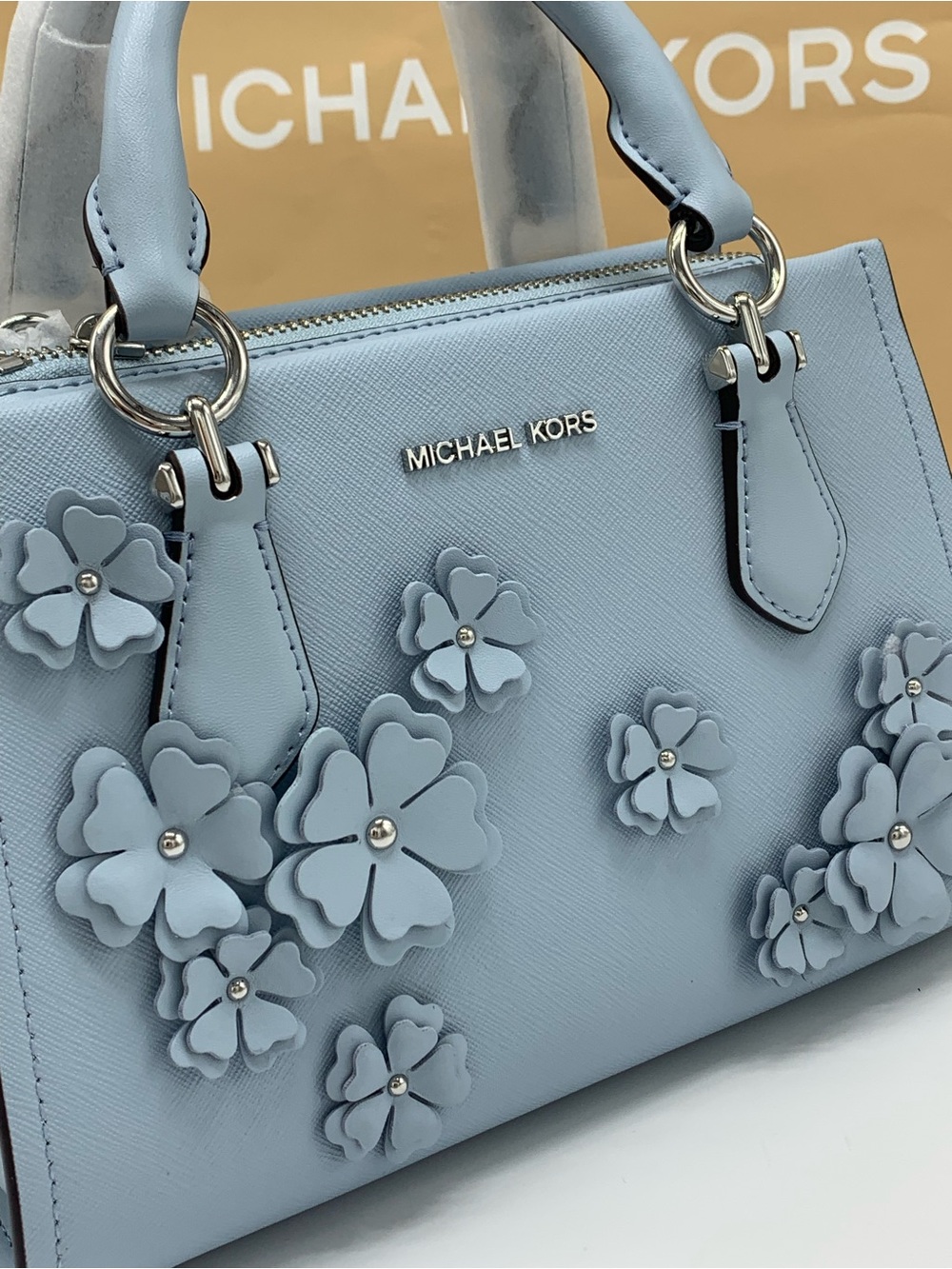 Michael Kors Marilyn Small Embellished Satchel Pale Ocean color - Picture 3 of 15